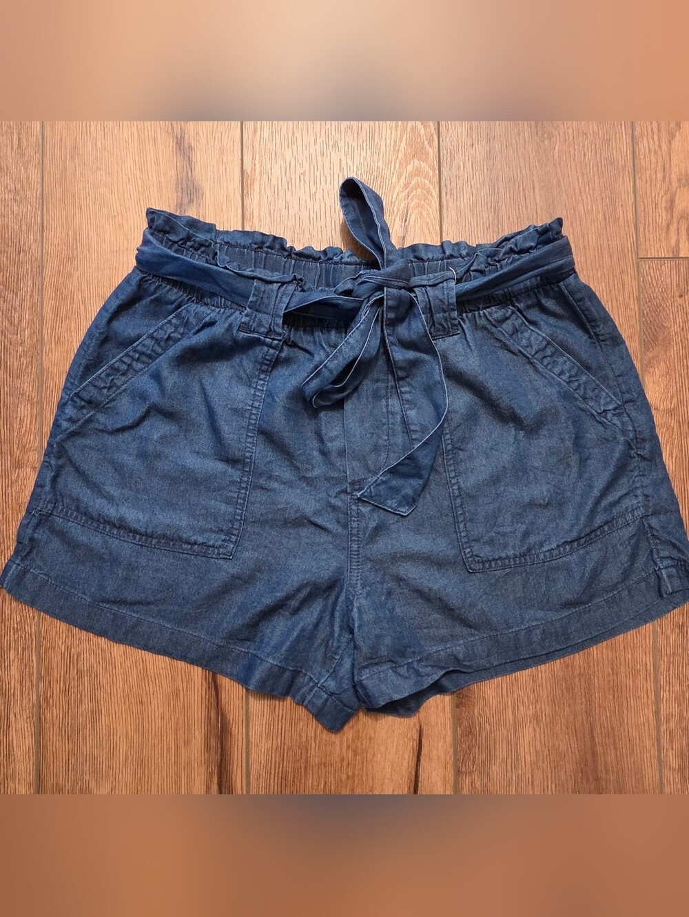 Time and Tru High-Waist Paperbag Tie Shorts - Indigo